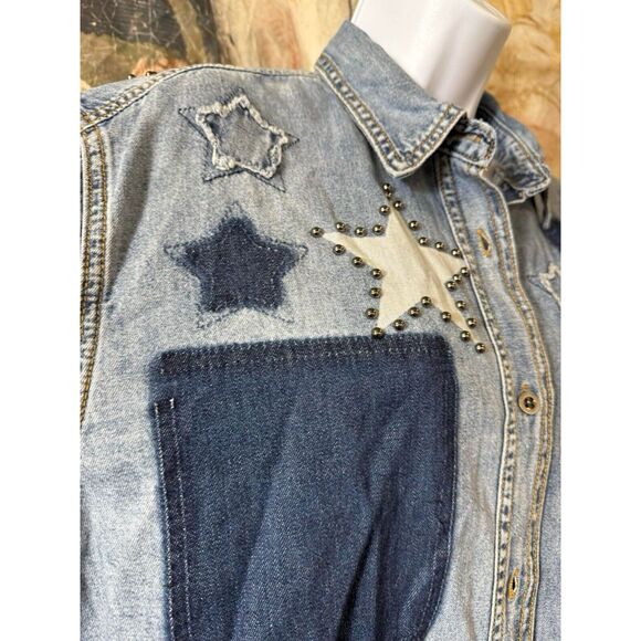 New Free People x One Teaspoon JOHNNY BLUE STAR CLASSIC EVERYDAY SHIRT Size S - Picture 10 of 14